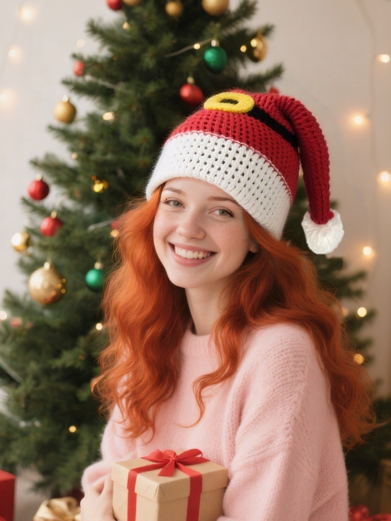 Wholesale Christmas Knitted  Winter Striped Pom-Pom Holiday Wool Hat